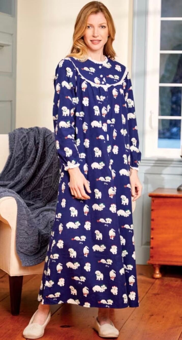 Lanz of Salzburg Puppy Love Flannel Nightgown Long Sleeve Sleepwear Size Medium